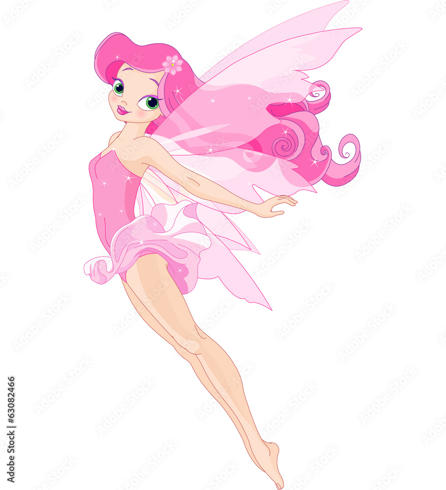 Flaying pink fairy - obrazy, fototapety, plakaty 