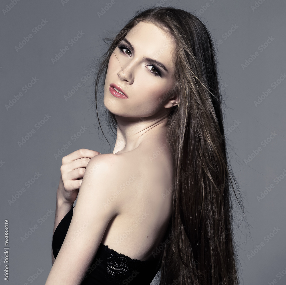 Sexy girl with beautiful long straight hair