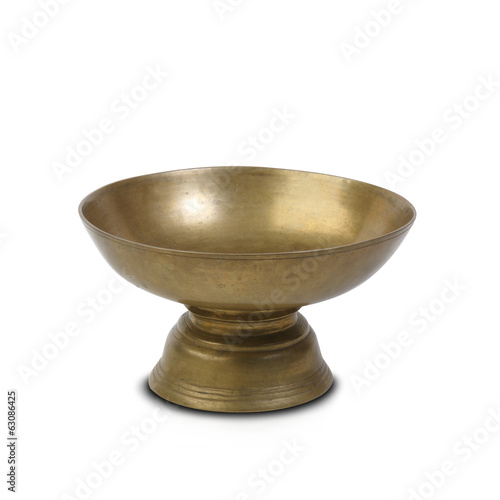 Ancient brass bowl for asian special ceremony isolated