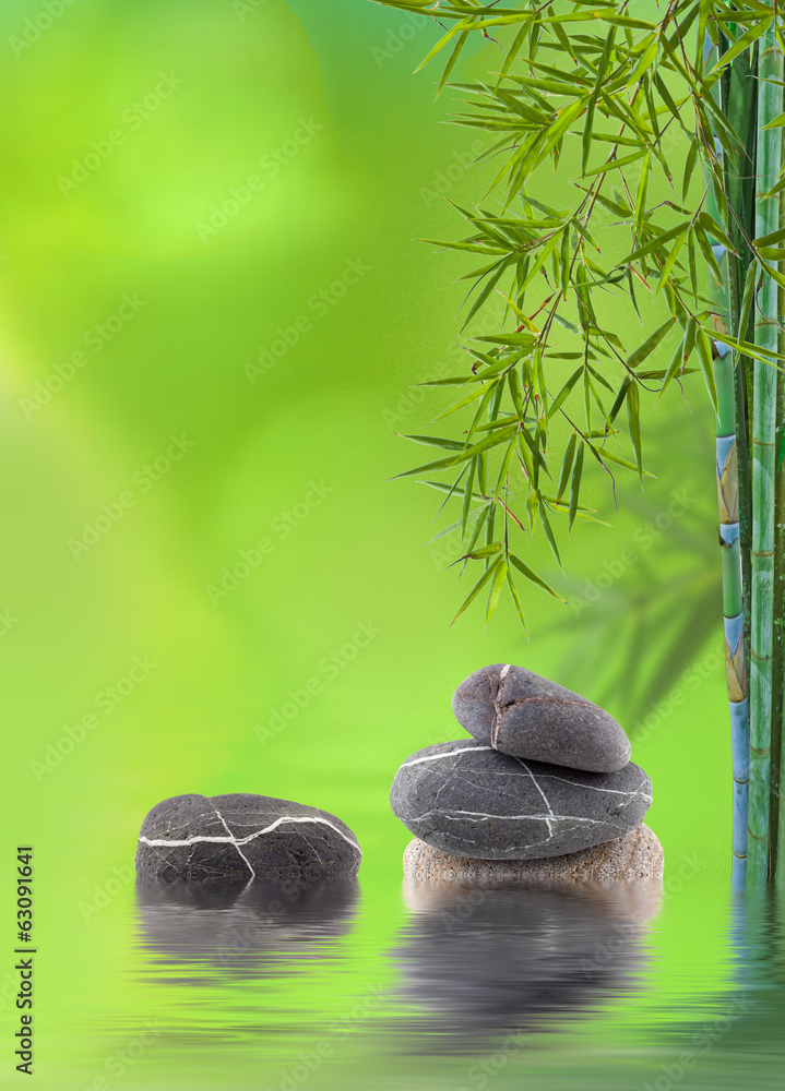 Naklejka premium décor relaxant zen asiatique : bambou et galets
