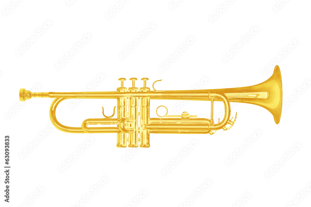 Fototapeta premium Gold trumpet instrument on white background.
