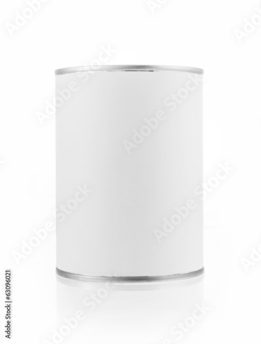 various white tin can on white background.