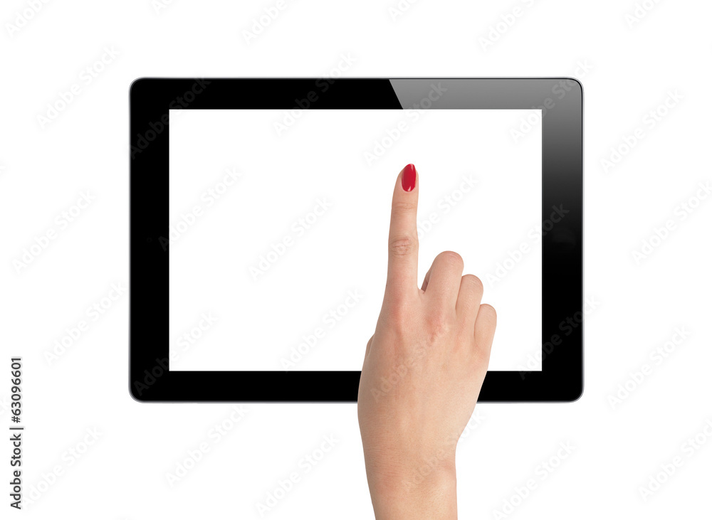 female hands holding a tablet isolated on white female hands holding a tablet isolated on white