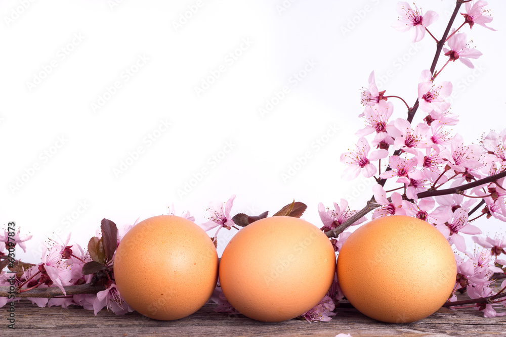 easter eggs with grass and flower
