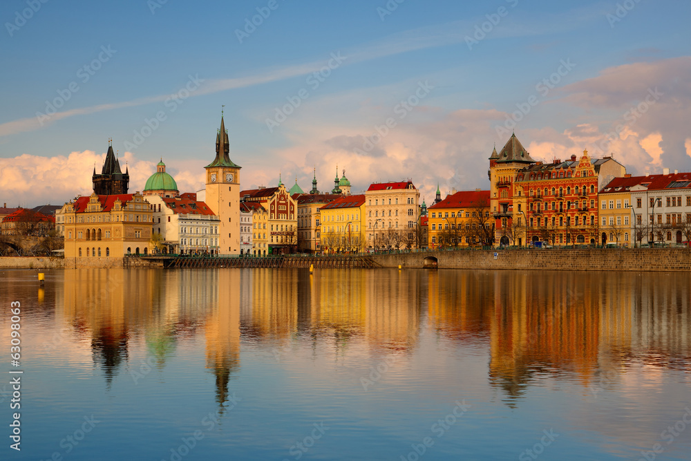 Fototapeta premium View from Strelecky island on the Novotny footbridge next the Ch