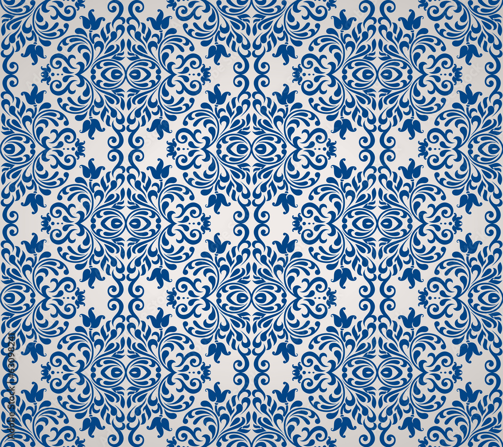 Seamless background of blue color in the style of baroque