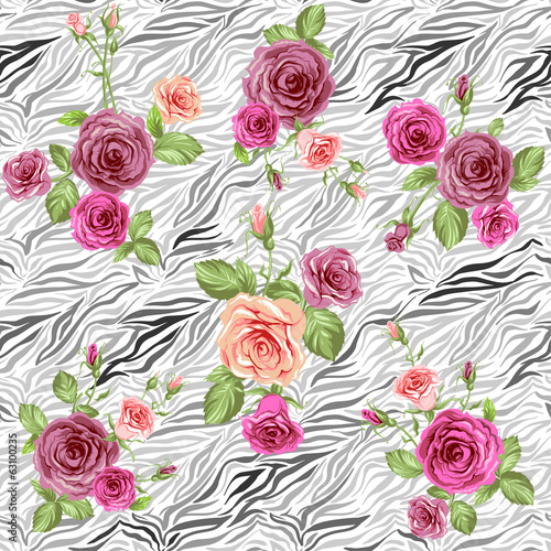 Wallpaper Mural Stylish animal pattern and roses Torontodigital.ca