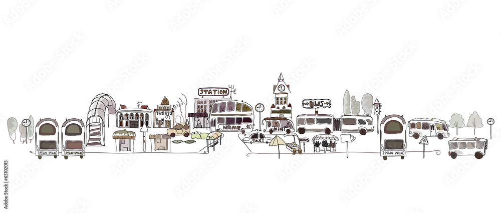 Naklejka premium Central Bus stop illustration