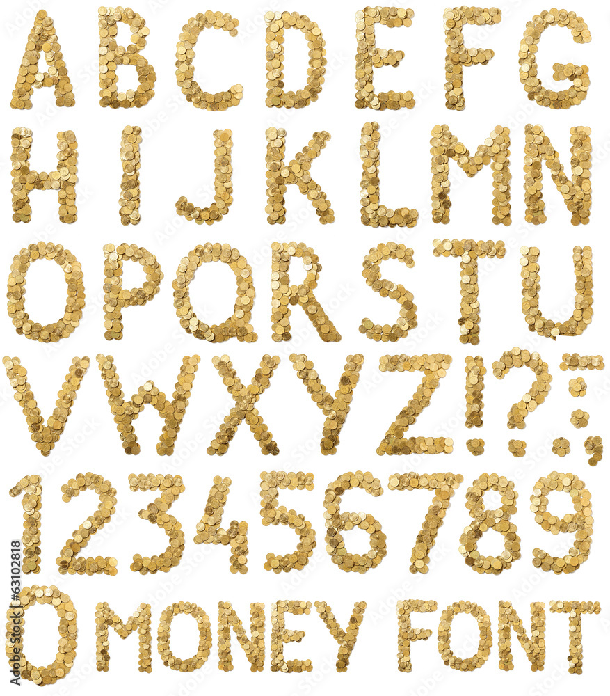 Coins money alphabet  font