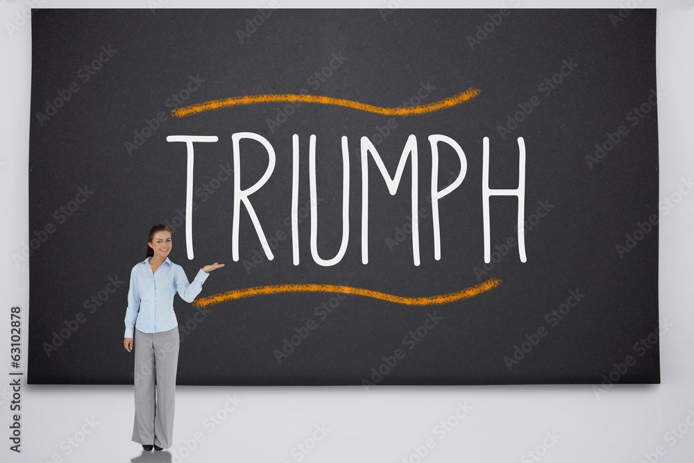 Businesswoman presenting the word triumph Businesswoman presenting the word triumph