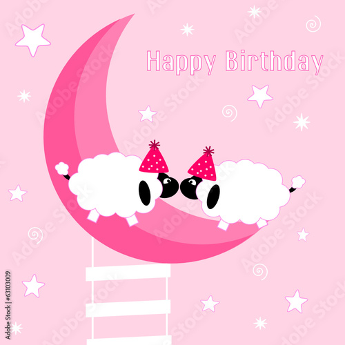 Sfondo d'auguri di buon compleanno con pecore sulla luna