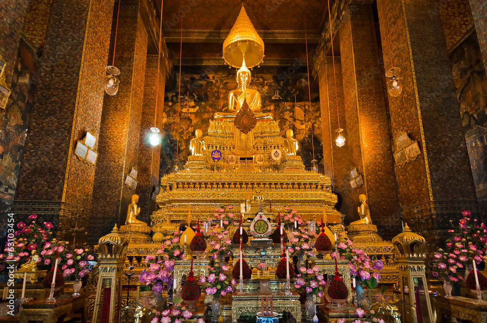 Buddha image in church of Wat Pho, Bangkok, Thailand