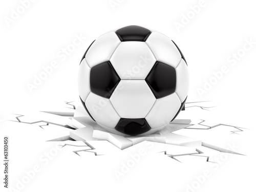 render of soccer ball crushing ground  isolated on white
