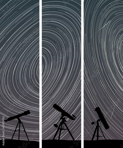 Vertical banners of stars trace circles on the sky with telescop