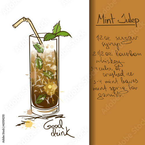 Illustration with hand drawn Mint Julep cocktail