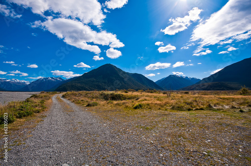 Lonely road in South Island NZ river on the side