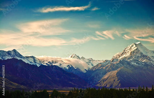 New Zealand scenic mountain landscape shot at Mount Cook Nationa