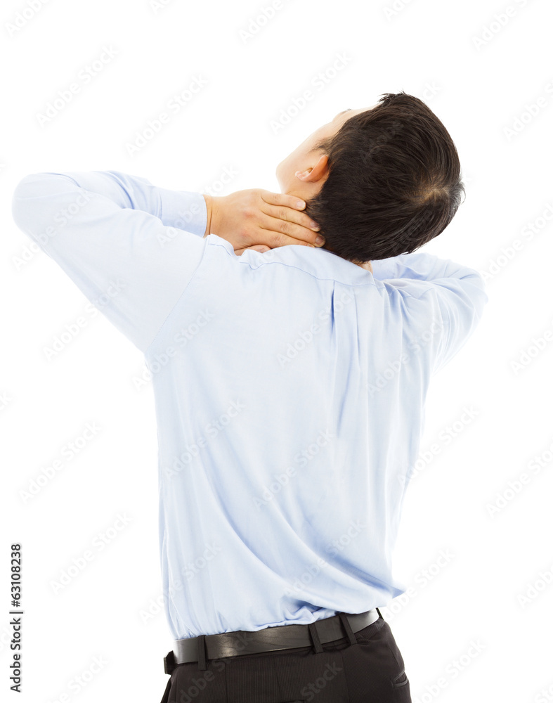 businessman experiencing physical neck discomfort businessman experiencing physical neck discomfort