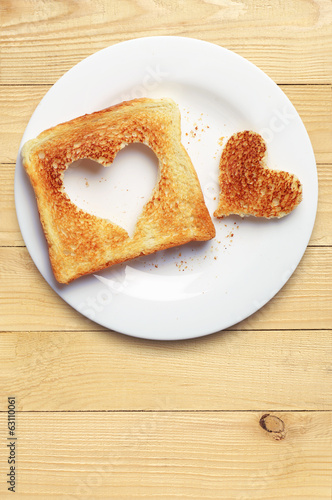 Toast bread with cut out heart shape