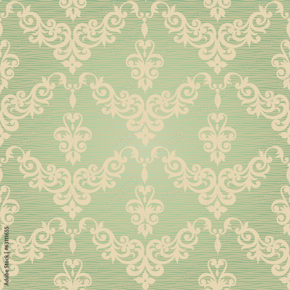 Vector seamless pattern with swirls and floral motifs.