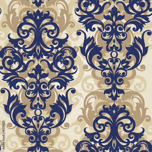 Vector seamless pattern with swirls and floral motifs.