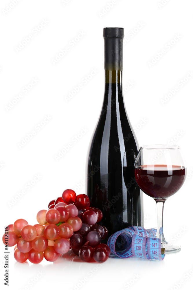 Obraz premium Wine and measuring tape isolated on white