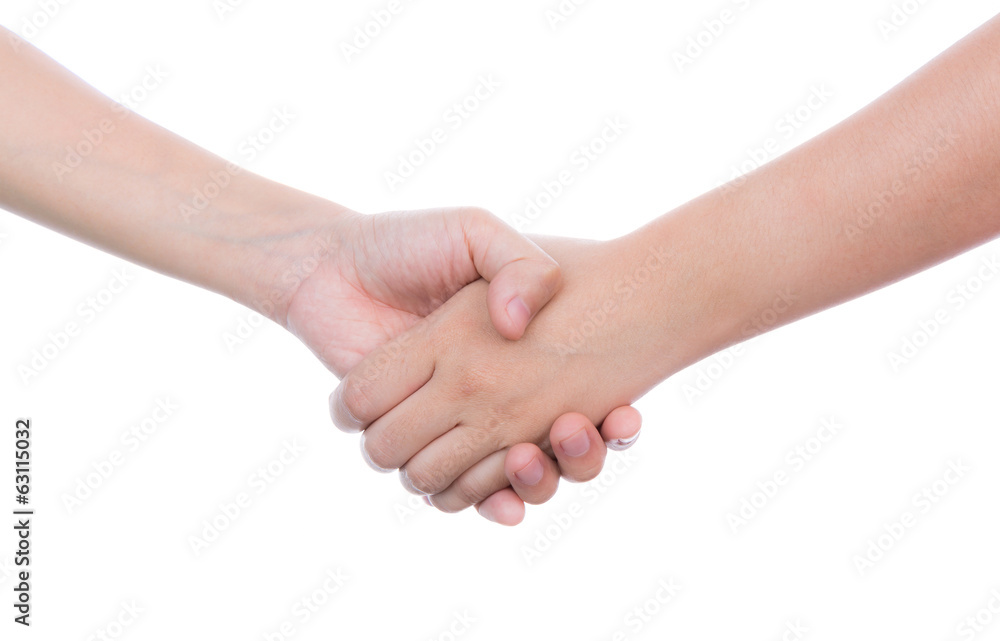 Hand touches hand isolated on white background Hand touches hand isolated on white background