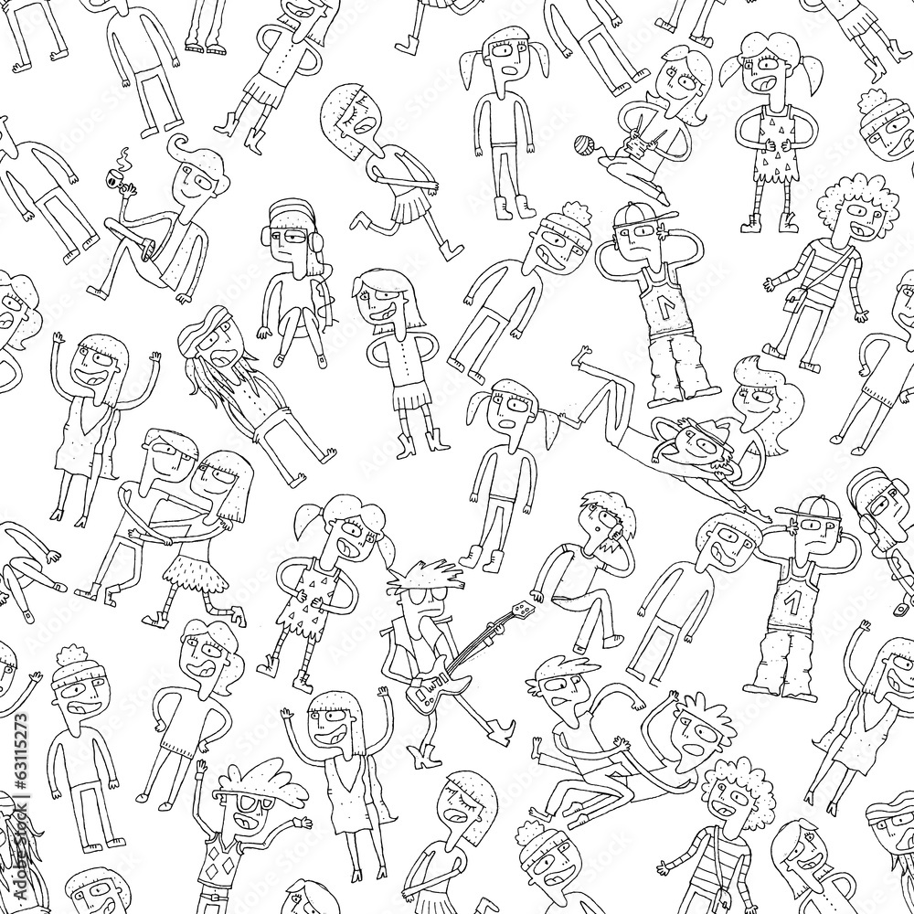Obraz premium Singing children seamless pattern in black and white