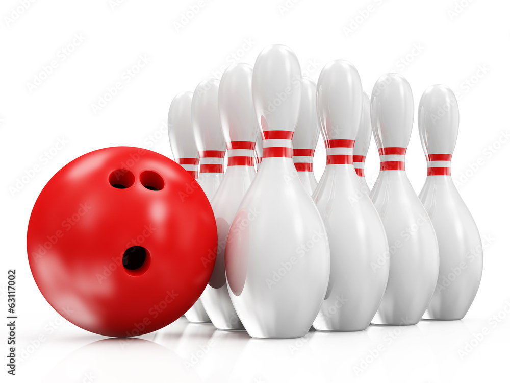 Bowling Ball and Skittles isolated on white background Bowling Ball and Skittles isolated on white background