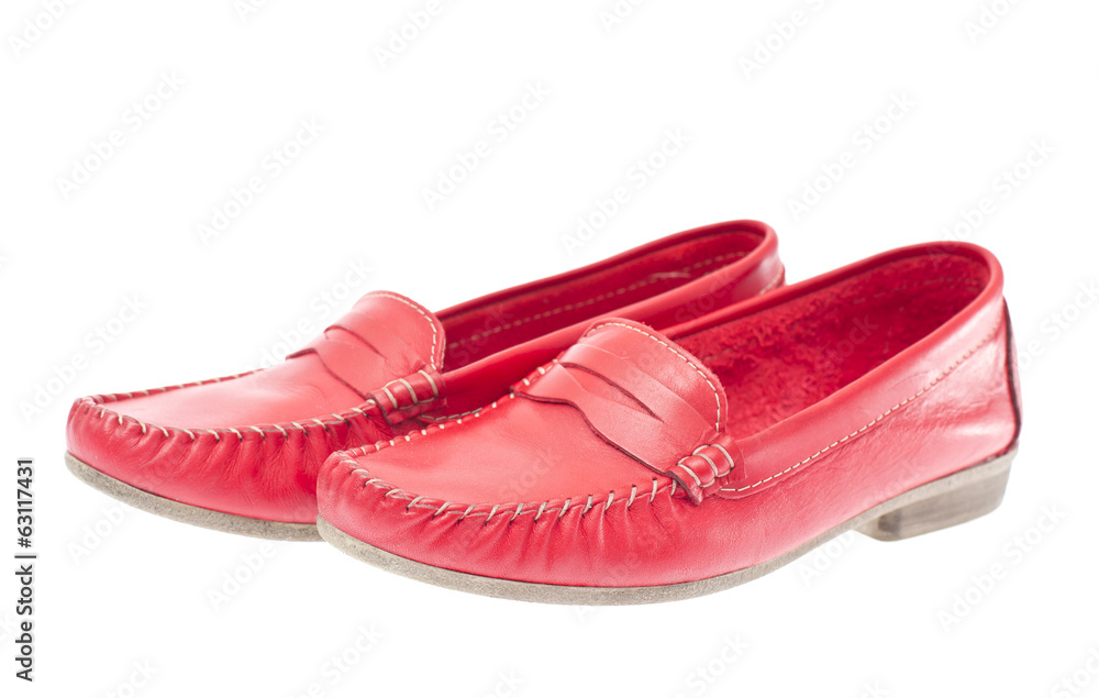 Red moccasins isolated on white background Red moccasins isolated on white background