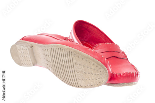 Red moccasins isolated on white background photo