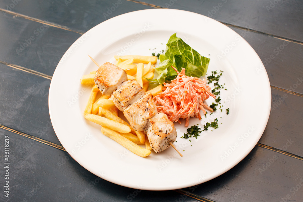 chcken kebab with french fries chcken kebab with french fries
