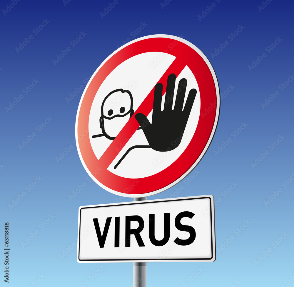 Schild Vorsicht Virus 3D vektor mit Himmel - obrazy, fototapety, plakaty 