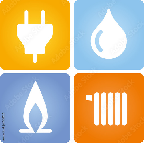 4 Symbole Strom Gas Wasser Wärme