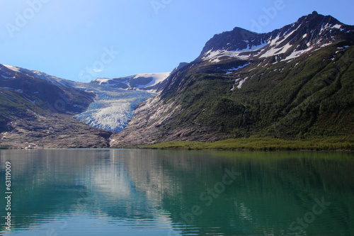 The blue glacier and the green lake