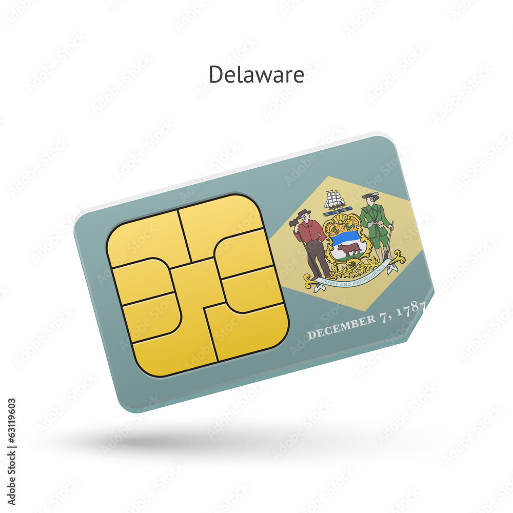 State of Delaware phone sim card with flag. State of Delaware phone sim card with flag.