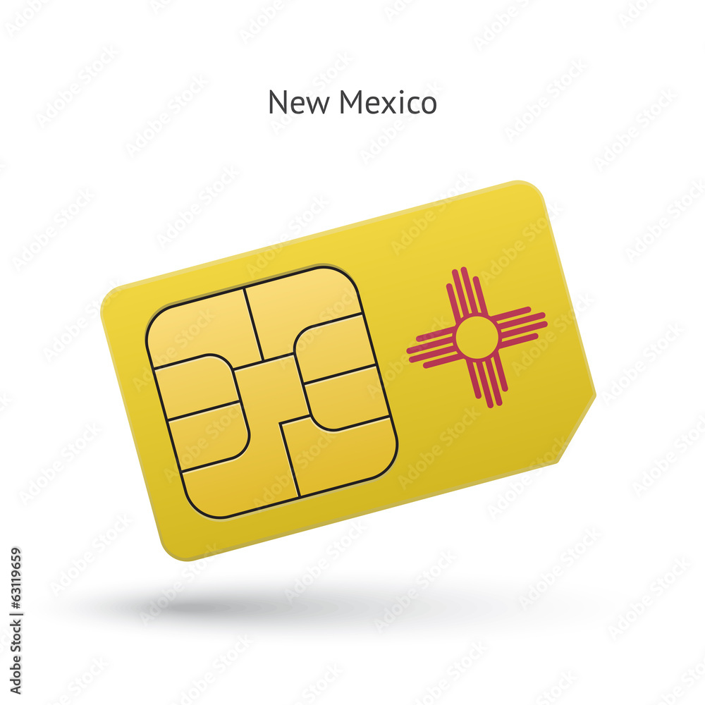 State of New Mexico phone sim card with flag. State of New Mexico phone sim card with flag.