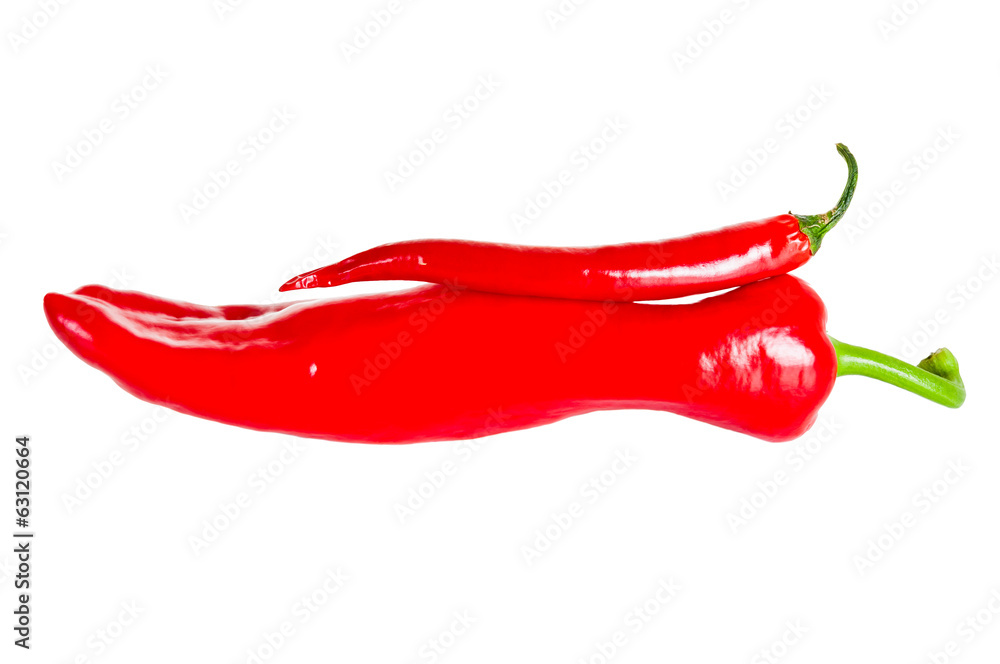 Hot red chilli peppers isolated on white Hot red chilli peppers isolated on white