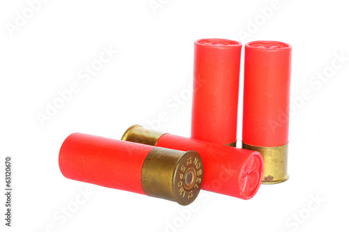 Red shotgun ammo on white background