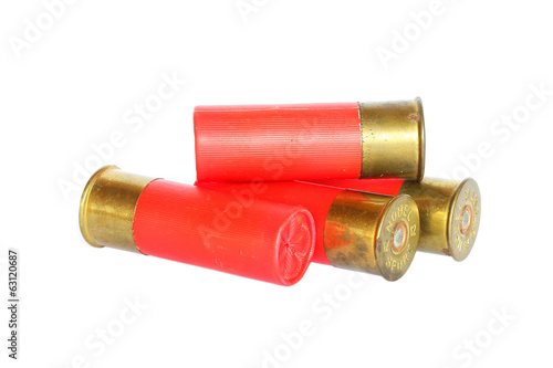 Red shotgun ammo on white background