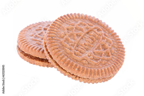 Chocolate cream cookies isolated on white