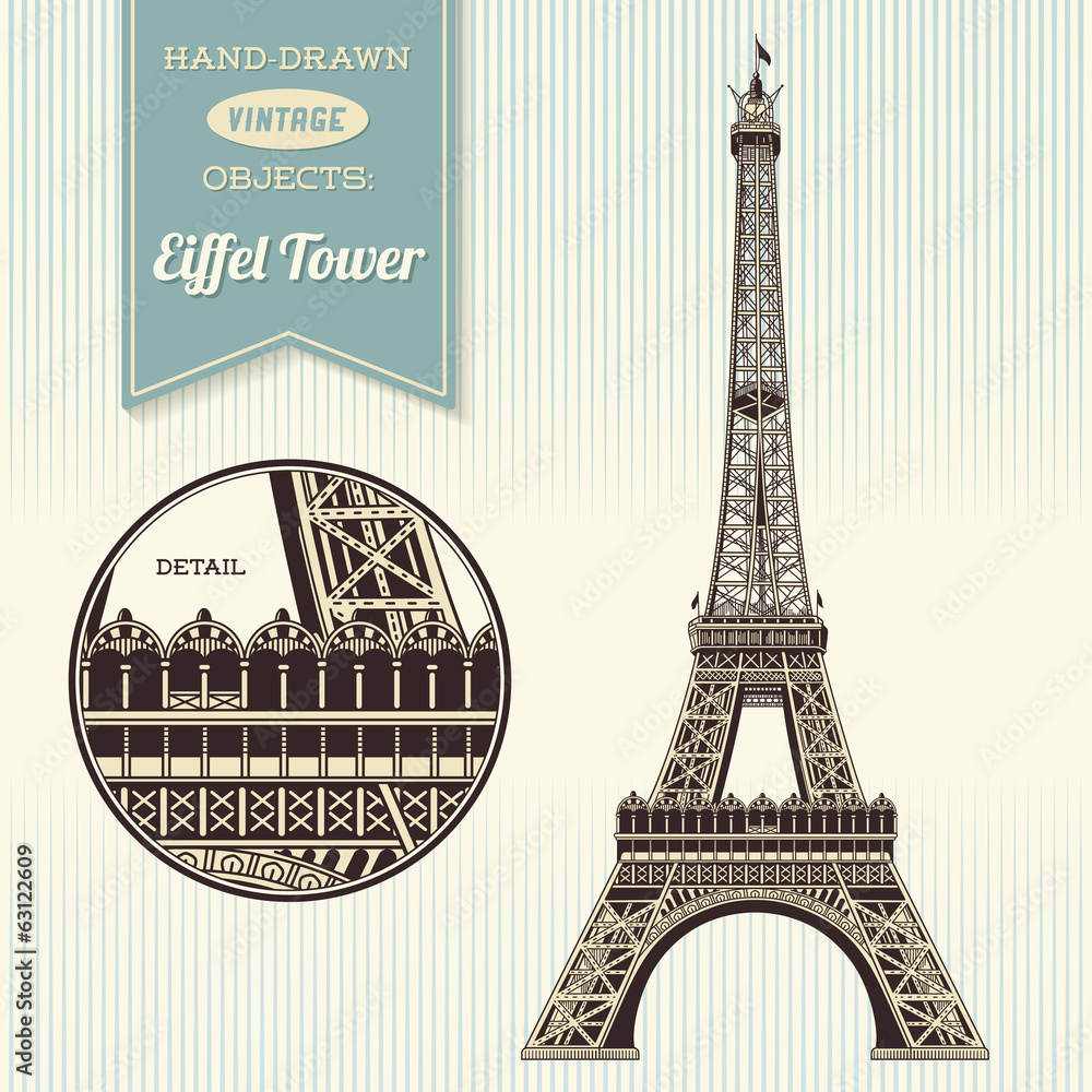 Obraz premium hand-drawn vintage Eiffel Tower illustration