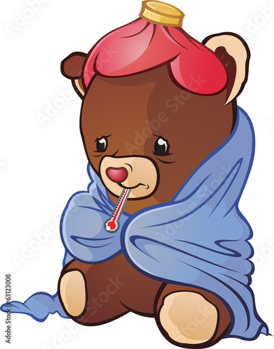 Sick Teddy Bear Cartoon Character