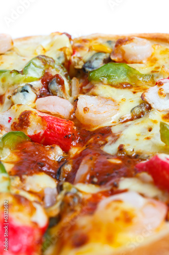Delicious pizza with seafood.