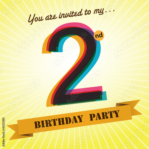 2nd Birthday party invite/template design retro style - Vector