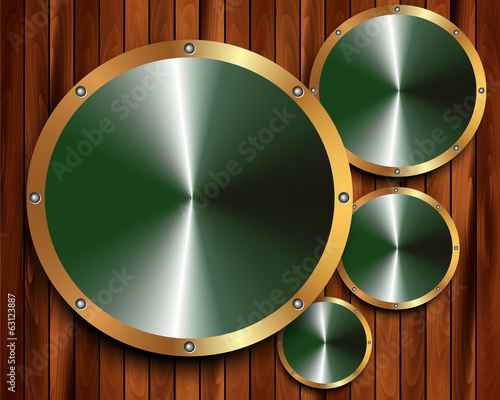 Metallic gold frame on a wooden background 14