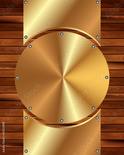 Metallic gold frame on a wooden background 16