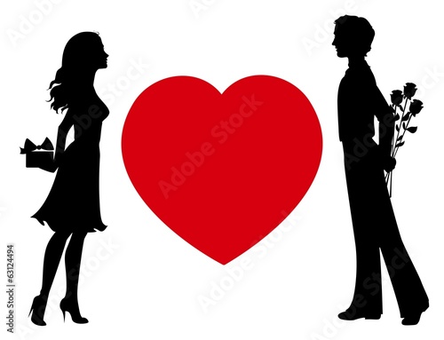 Silhouettes of man and woman with gifts