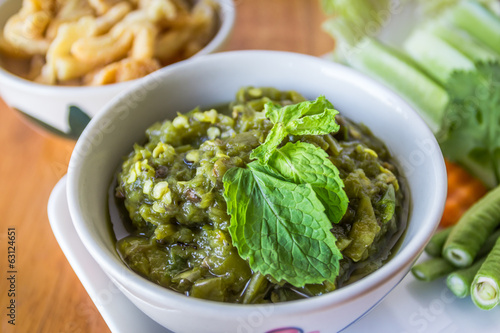 thai spicy green chili dip with vegetables