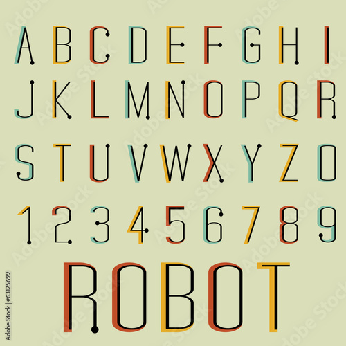 Retro robot font. Vector illustration